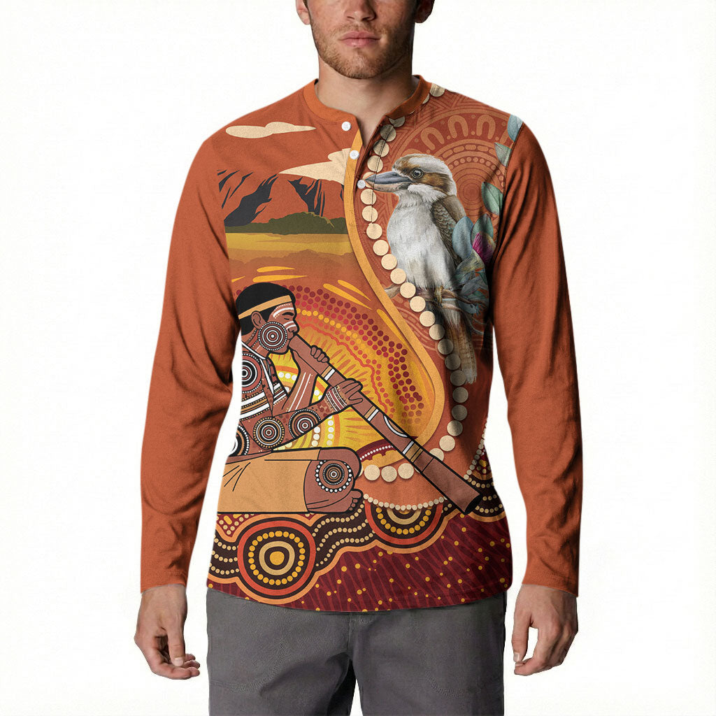 Australia Didgeridoo Button Sweatshirt Aussie Kookaburra Indigenous Dot Art