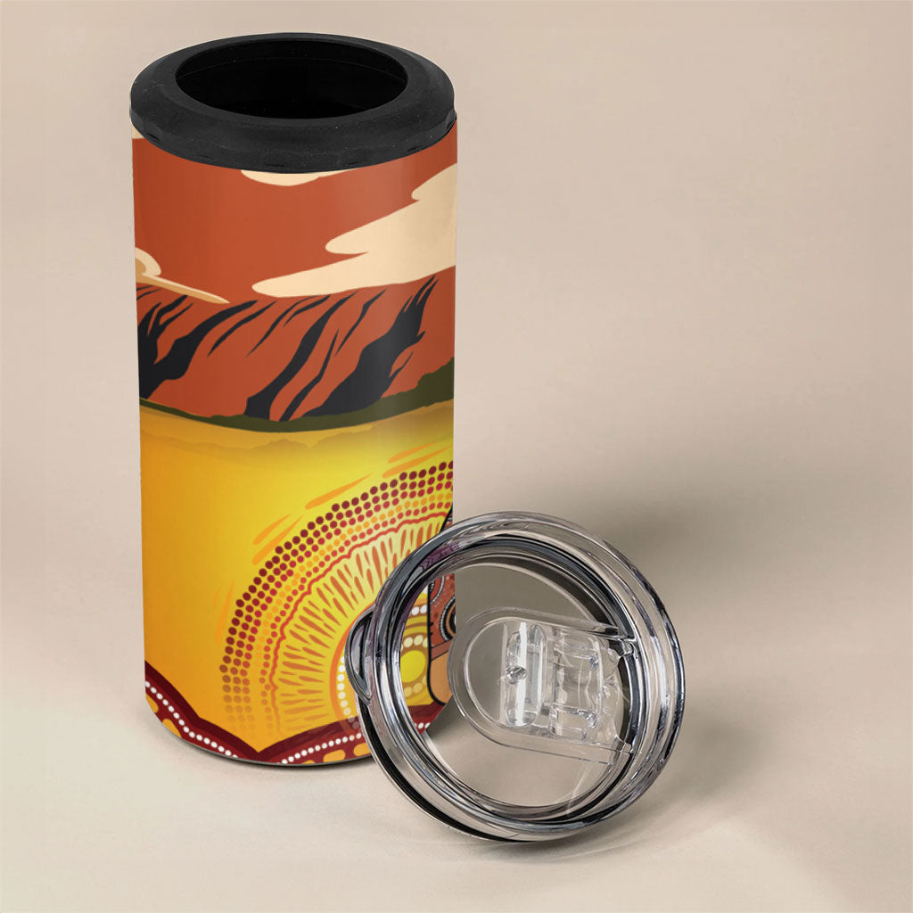 Australia Didgeridoo 4 in 1 Can Cooler Tumbler Aussie Kookaburra Indigenous Dot Art