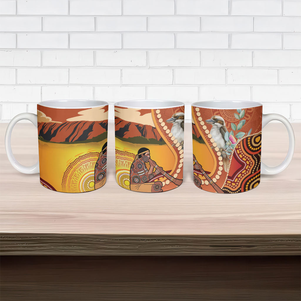 Australia Didgeridoo Ceramic Mug Aussie Kookaburra Indigenous Dot Art