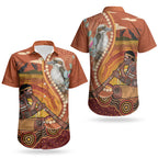Australia Didgeridoo Couples Matching Long Sleeve Bodycon Dress and Hawaiian Shirt Aussie Kookaburra Indigenous Dot Art