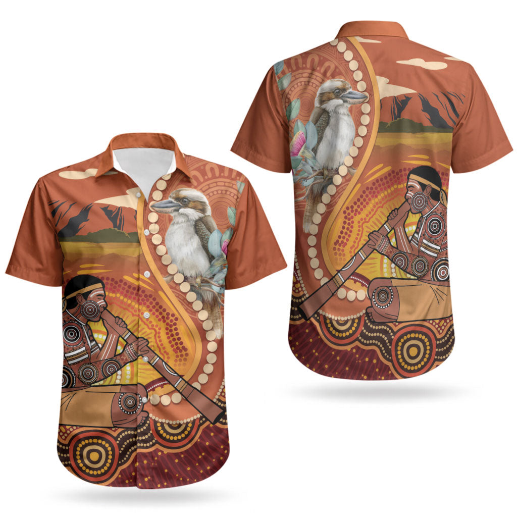 Australia Didgeridoo Couples Matching Long Sleeve Bodycon Dress and Hawaiian Shirt Aussie Kookaburra Indigenous Dot Art