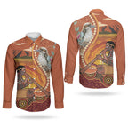 Australia Didgeridoo Couples Matching Mermaid Dress and Long Sleeve Button Shirt Aussie Kookaburra Indigenous Dot Art