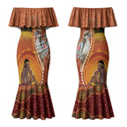 Australia Didgeridoo Couples Matching Mermaid Dress and Long Sleeve Button Shirt Aussie Kookaburra Indigenous Dot Art