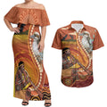 Australia Didgeridoo Couples Matching Off Shoulder Maxi Dress and Hawaiian Shirt Aussie Kookaburra Indigenous Dot Art