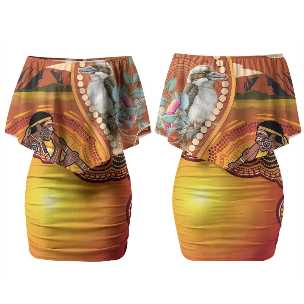 Australia Didgeridoo Couples Matching Off Shoulder Short Dress and Hawaiian Shirt Aussie Kookaburra Indigenous Dot Art