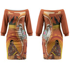 Australia Didgeridoo Couples Matching Off The Shoulder Long Sleeve Dress and Hawaiian Shirt Aussie Kookaburra Indigenous Dot Art