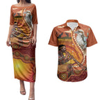 Australia Didgeridoo Couples Matching Puletasi and Hawaiian Shirt Aussie Kookaburra Indigenous Dot Art