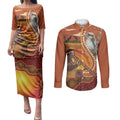 Australia Didgeridoo Couples Matching Puletasi and Long Sleeve Button Shirt Aussie Kookaburra Indigenous Dot Art