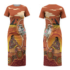 Australia Didgeridoo Couples Matching Short Sleeve Bodycon Dress and Hawaiian Shirt Aussie Kookaburra Indigenous Dot Art