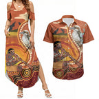 Australia Didgeridoo Couples Matching Summer Maxi Dress and Hawaiian Shirt Aussie Kookaburra Indigenous Dot Art