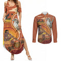 Australia Didgeridoo Couples Matching Summer Maxi Dress and Long Sleeve Button Shirt Aussie Kookaburra Indigenous Dot Art