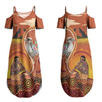 Australia Didgeridoo Couples Matching Summer Maxi Dress and Long Sleeve Button Shirt Aussie Kookaburra Indigenous Dot Art