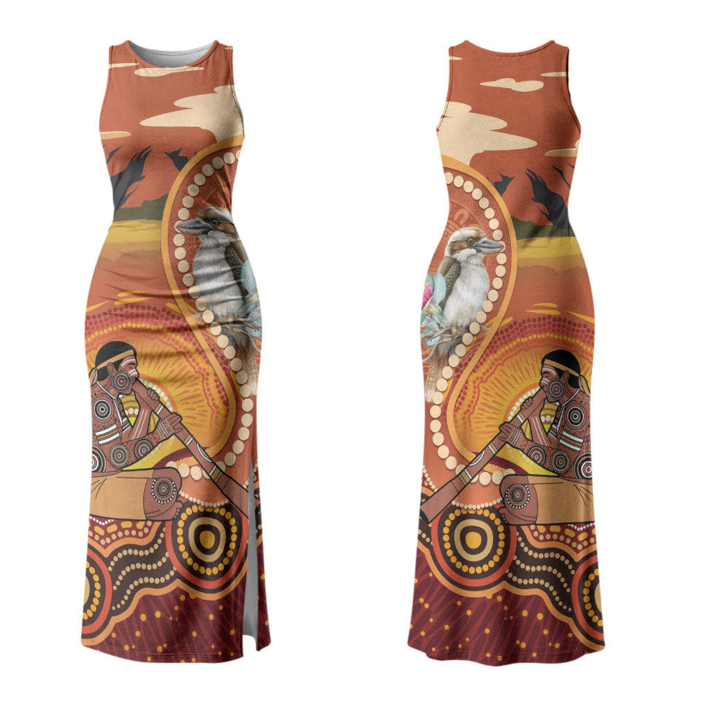 Australia Didgeridoo Couples Matching Tank Maxi Dress and Hawaiian Shirt Aussie Kookaburra Indigenous Dot Art