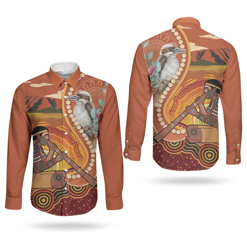 Australia Didgeridoo Couples Matching Tank Maxi Dress and Long Sleeve Button Shirt Aussie Kookaburra Indigenous Dot Art