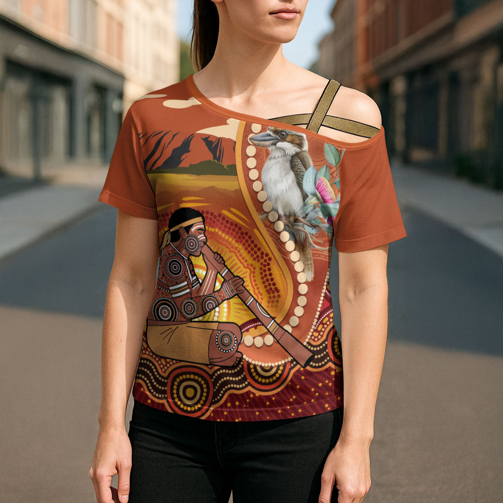 Australia Didgeridoo Cross Shoulder Shirt Aussie Kookaburra Indigenous Dot Art
