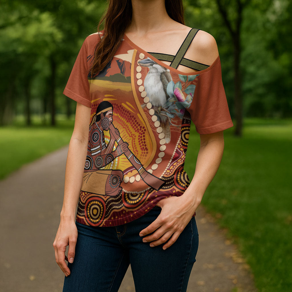 Australia Didgeridoo Cross Shoulder Shirt Aussie Kookaburra Indigenous Dot Art
