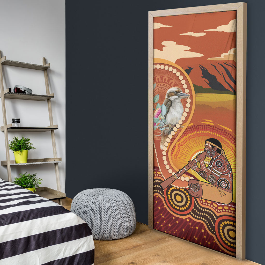 Australia Didgeridoo Door Cover Aussie Kookaburra Indigenous Dot Art