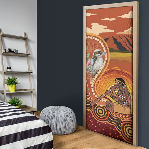 Australia Didgeridoo Door Cover Aussie Kookaburra Indigenous Dot Art