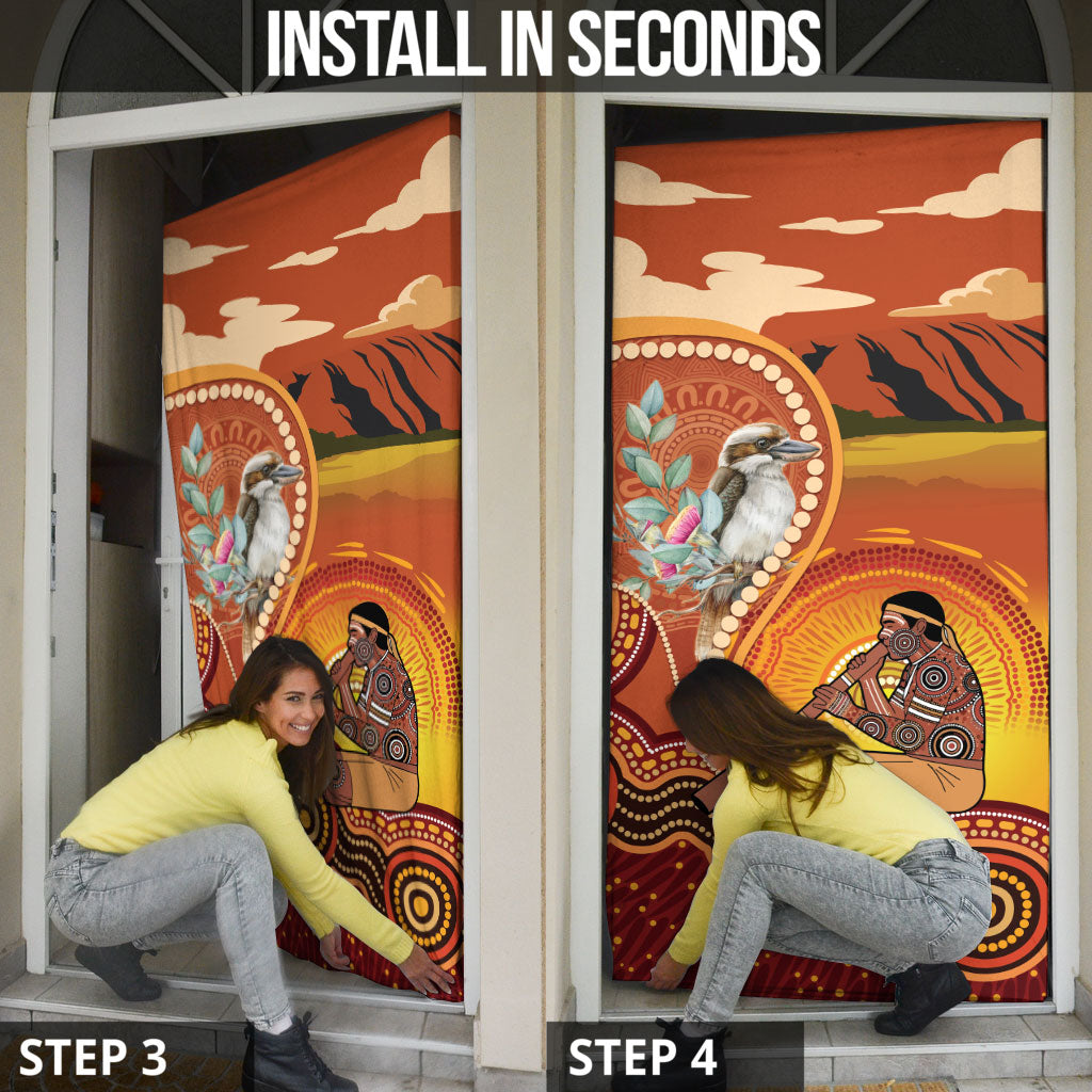 Australia Didgeridoo Door Cover Aussie Kookaburra Indigenous Dot Art