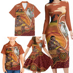 Australia Didgeridoo Family Matching Long Sleeve Bodycon Dress and Hawaiian Shirt Aussie Kookaburra Indigenous Dot Art