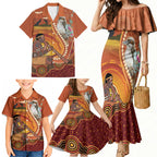 Australia Didgeridoo Family Matching Mermaid Dress and Hawaiian Shirt Aussie Kookaburra Indigenous Dot Art