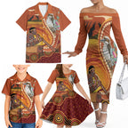 Australia Didgeridoo Family Matching Off The Shoulder Long Sleeve Dress and Hawaiian Shirt Aussie Kookaburra Indigenous Dot Art