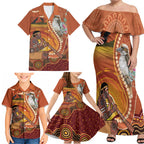 Australia Didgeridoo Family Matching Off Shoulder Maxi Dress and Hawaiian Shirt Aussie Kookaburra Indigenous Dot Art