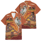 Australia Didgeridoo Family Matching Off Shoulder Short Dress and Hawaiian Shirt Aussie Kookaburra Indigenous Dot Art