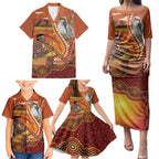 Australia Didgeridoo Family Matching Puletasi and Hawaiian Shirt Aussie Kookaburra Indigenous Dot Art