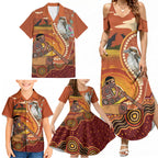 Australia Didgeridoo Family Matching Summer Maxi Dress and Hawaiian Shirt Aussie Kookaburra Indigenous Dot Art