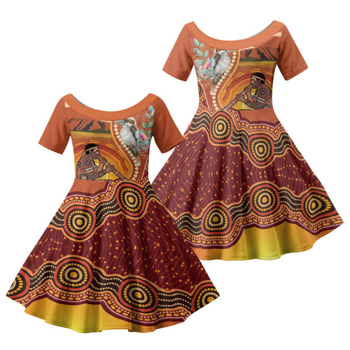 Australia Didgeridoo Family Matching Summer Maxi Dress and Hawaiian Shirt Aussie Kookaburra Indigenous Dot Art