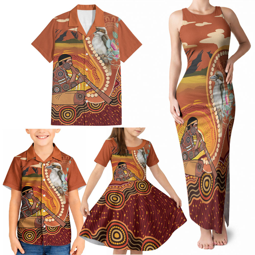 Australia Didgeridoo Family Matching Tank Maxi Dress and Hawaiian Shirt Aussie Kookaburra Indigenous Dot Art
