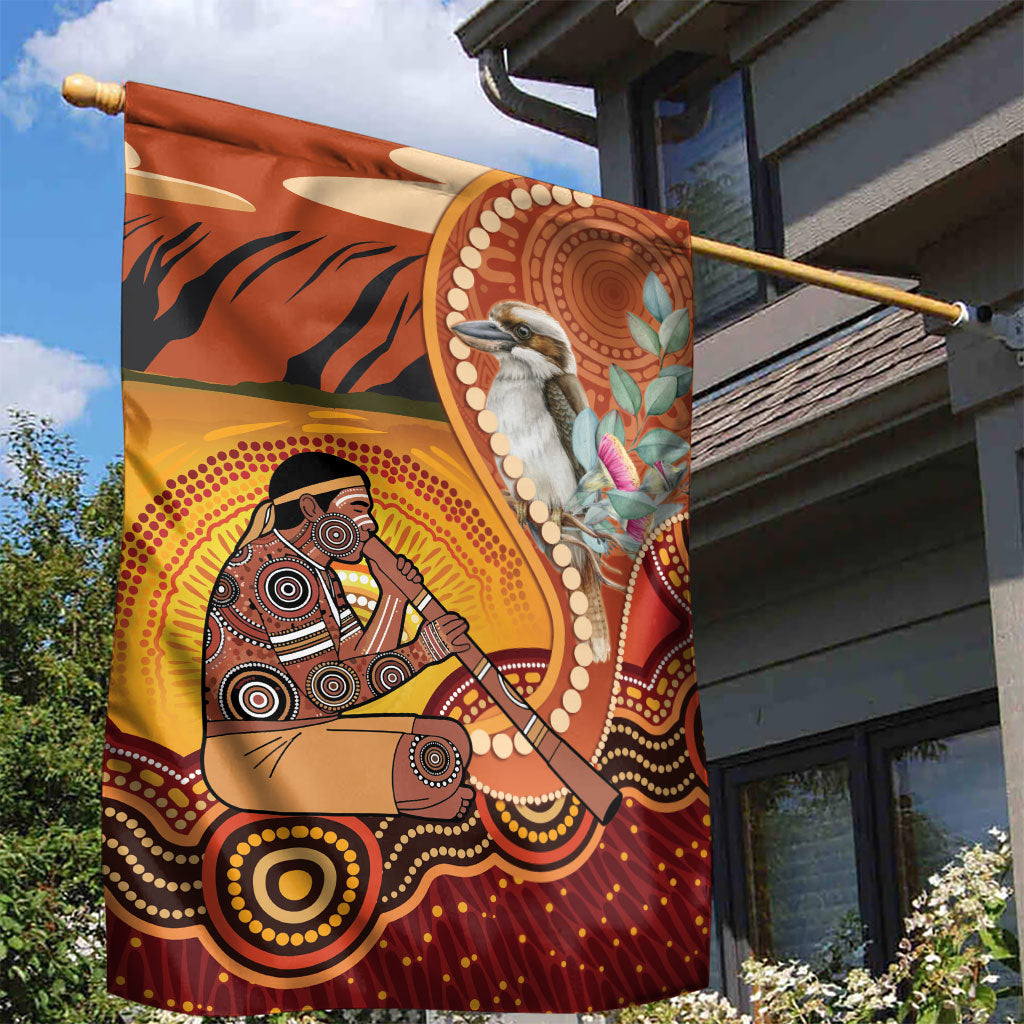 Australia Didgeridoo Garden Flag Aussie Kookaburra Indigenous Dot Art