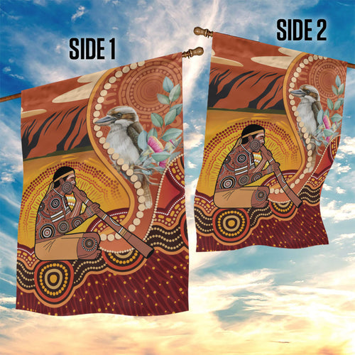 Australia Didgeridoo Garden Flag Aussie Kookaburra Indigenous Dot Art