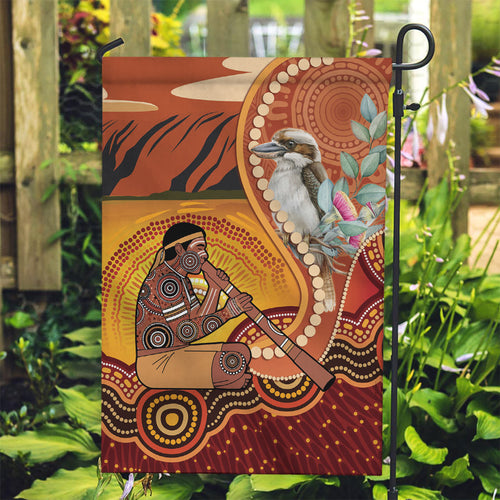 Australia Didgeridoo Garden Flag Aussie Kookaburra Indigenous Dot Art