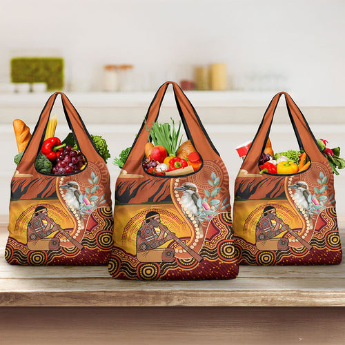 Australia Didgeridoo Grocery Bag Aussie Kookaburra Indigenous Dot Art