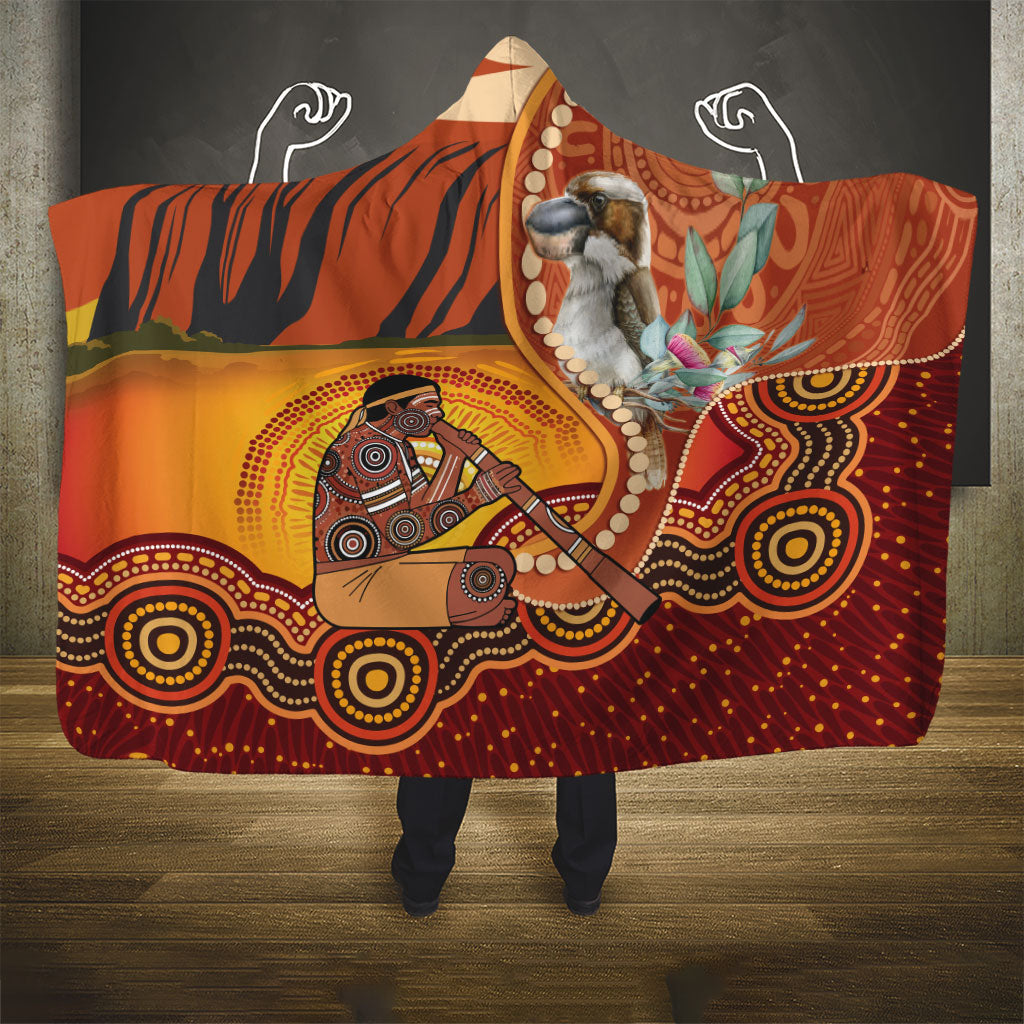 Australia Didgeridoo Hooded Blanket Aussie Kookaburra Indigenous Dot Art