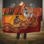 Australia Didgeridoo Hooded Blanket Aussie Kookaburra Indigenous Dot Art