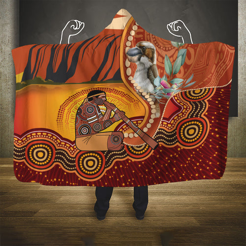 Australia Didgeridoo Hooded Blanket Aussie Kookaburra Indigenous Dot Art