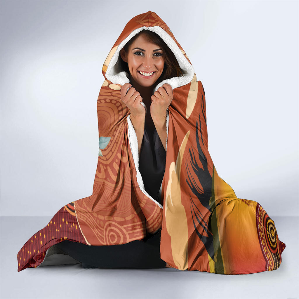 Australia Didgeridoo Hooded Blanket Aussie Kookaburra Indigenous Dot Art