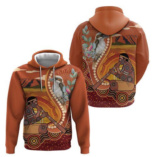 Australia Didgeridoo Hoodie Aussie Kookaburra Indigenous Dot Art