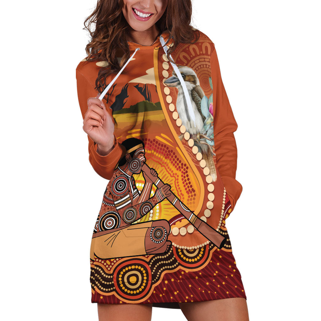Australia Didgeridoo Hoodie Dress Aussie Kookaburra Indigenous Dot Art