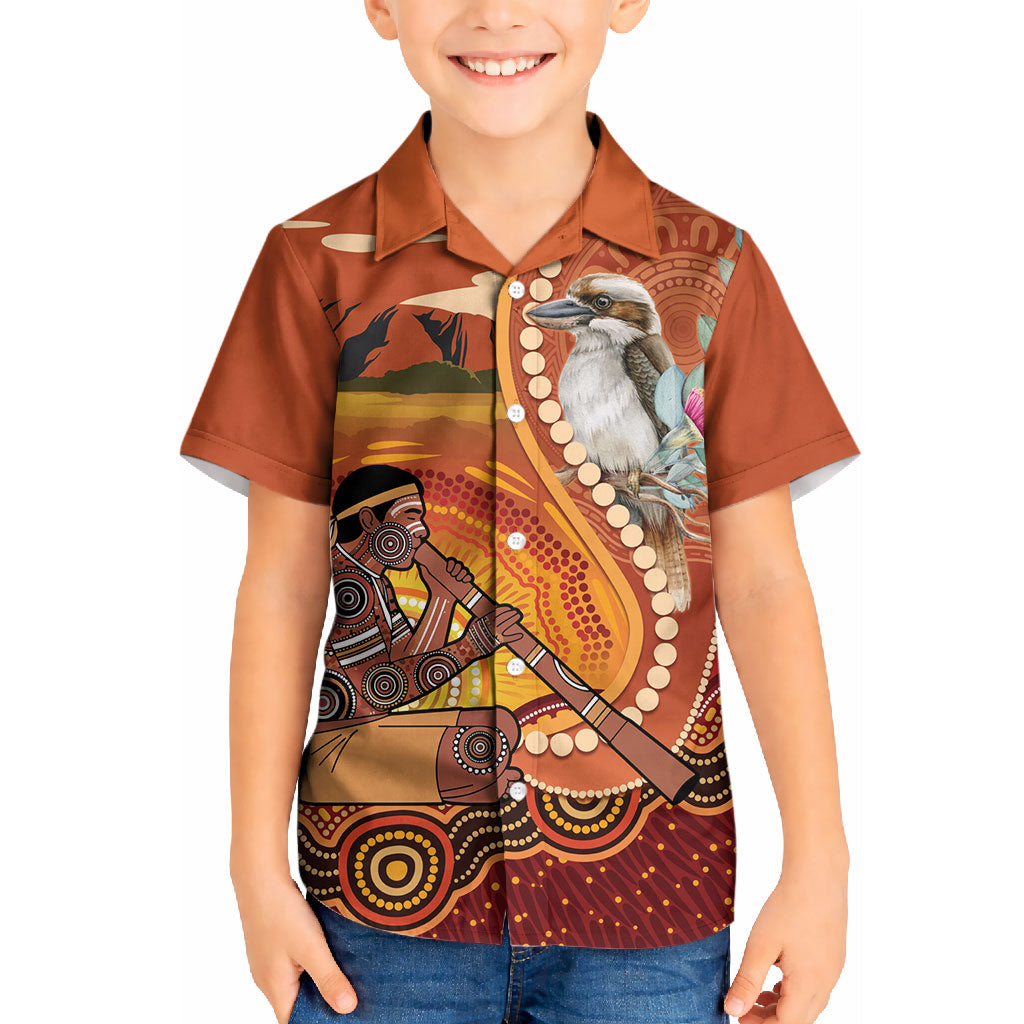 Australia Didgeridoo Kid Hawaiian Shirt Aussie Kookaburra Indigenous Dot Art