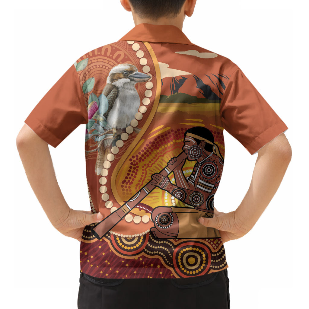 Australia Didgeridoo Kid Hawaiian Shirt Aussie Kookaburra Indigenous Dot Art
