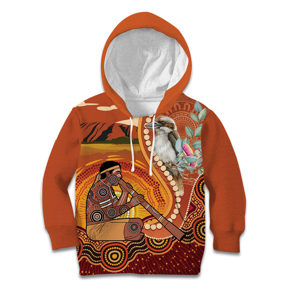 Australia Didgeridoo Kid Hoodie Aussie Kookaburra Indigenous Dot Art