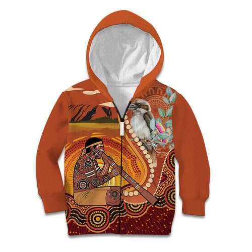 Australia Didgeridoo Kid Hoodie Aussie Kookaburra Indigenous Dot Art