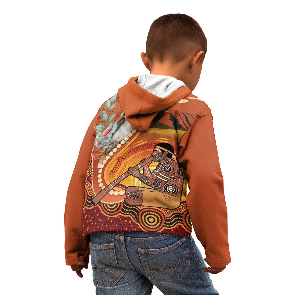Australia Didgeridoo Kid Hoodie Aussie Kookaburra Indigenous Dot Art