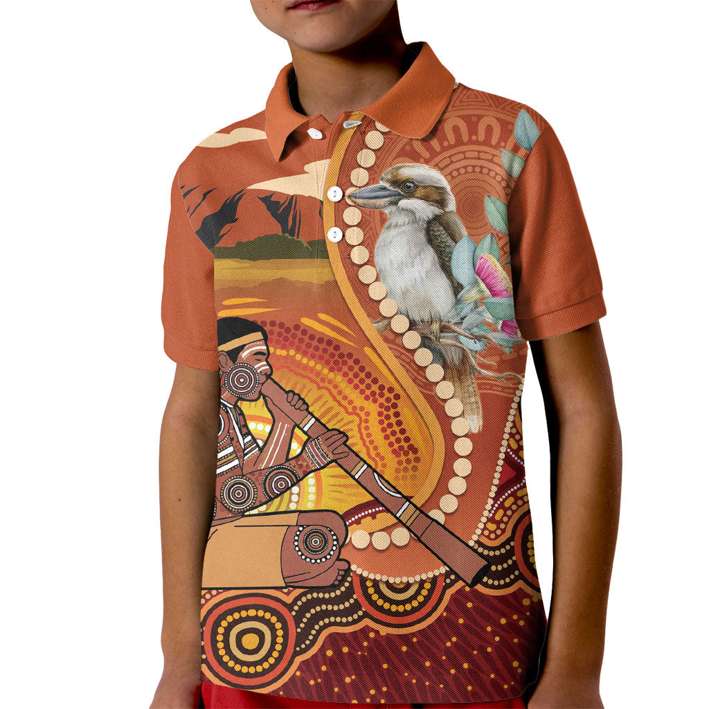 Australia Didgeridoo Kid Polo Shirt Aussie Kookaburra Indigenous Dot Art