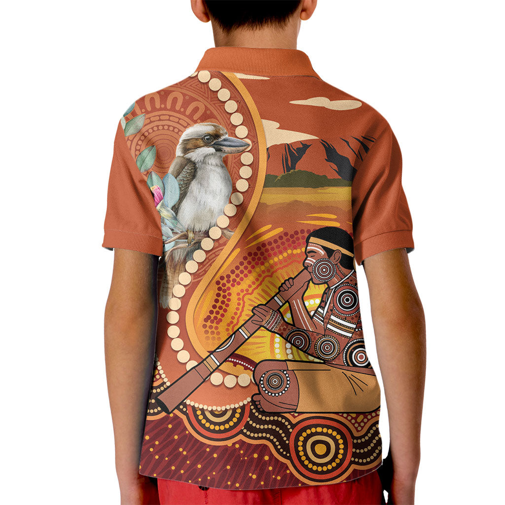 Australia Didgeridoo Kid Polo Shirt Aussie Kookaburra Indigenous Dot Art
