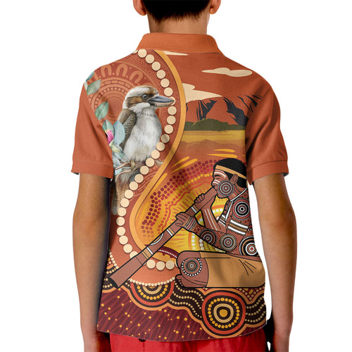 Australia Didgeridoo Kid Polo Shirt Aussie Kookaburra Indigenous Dot Art